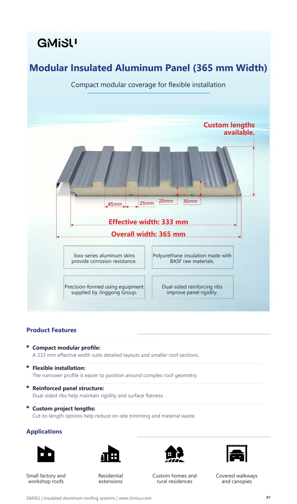 Full catalogue specification for Modular Insulated Aluminum Panel (365 mm Width)