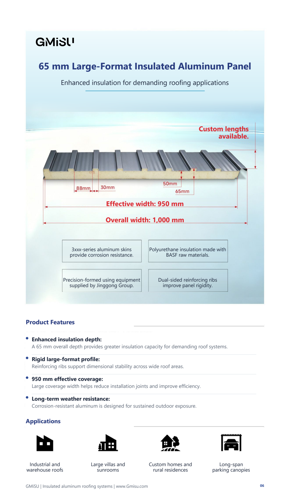 Full catalogue specification for 65 mm Large-Format Insulated Aluminum Panel